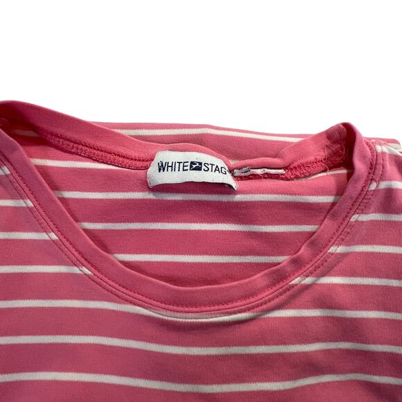 White Stag Crew Neck Tee Shirt Pink White Stripes Measurements Included - Picture 3 of 12